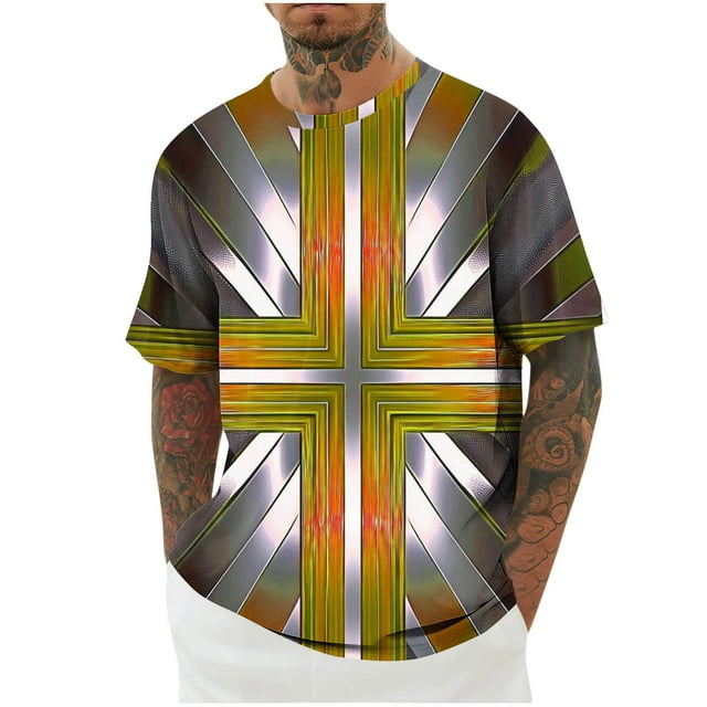 Mens Camisas de Manga Corta Impresión Casual Deportes Cuello Redondo Blusa, Poliéster Ligero para la Primavera Verano Al Aire Libre Uso Diario