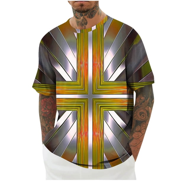 Mens Camisas de Manga Corta Impresión Casual Deportes Cuello Redondo Blusa, Poliéster Ligero para la Primavera Verano Al Aire Libre Uso Diario