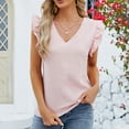 thumbnail image 5 of VERUGU Womens Tops Cap Sleeve V-Neck Pleated Shirts Summer Solid Short Sleeve Loungewear T-shirts Casual Loose Comfy Blouses for Leggings Pink S, 5 of 7