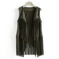 thumbnail image 2 of YUGYXL Womens Vintage Western Fringe Vest Tops Classic Suede Leather 70s Cowboy Shirt Sleeveless Tassels Cardigan Jackets Green L, 2 of 9