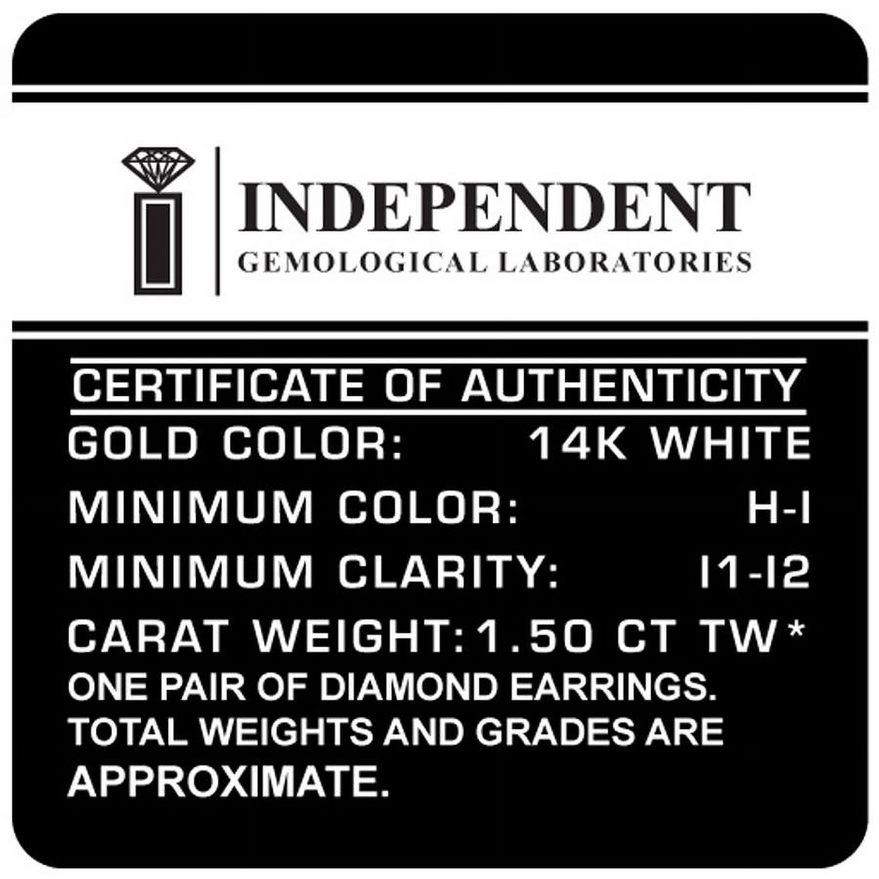 1-1/2 Carat T.W. Round Diamond 14kt White Gold Bezel Stud Earrings, IGL Certified, Comes in a Box
