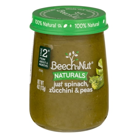(10 Pack) Beech-Nut Naturals Baby Food Just Spinach, Zucchini & Peas Stage 2, 4.0 OZ