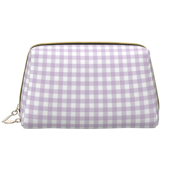 Gaeub Purple Checkboard Printed Travel Cosmetic Bag,Makeup Bag, Large Capacity Toiletry Bag for Women, Portable Pouch Make Up Organizer with Zipper and Divider