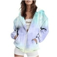 thumbnail image 3 of Scyoekwg Womens Coats Trendy s Hoodies Dressy Casual Loose Gradient Color Graphic Sweatshirt Long Sleeve Hooded Zipper Drawstring Fleece Coats with Pocket Pullover(Light Blue,L), 3 of 5