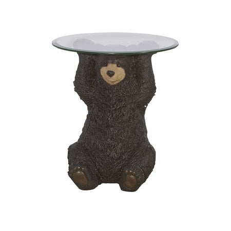 Powell Glass Table - Powell Barney Bear Cabin Resin, Glass Accent Side Table