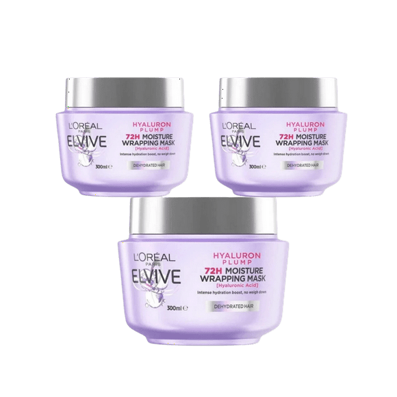 Loreal Elseve Hydra [Hyaluronic] 72 Hour Moisture Plumping Mask 300 ml 3 Pack