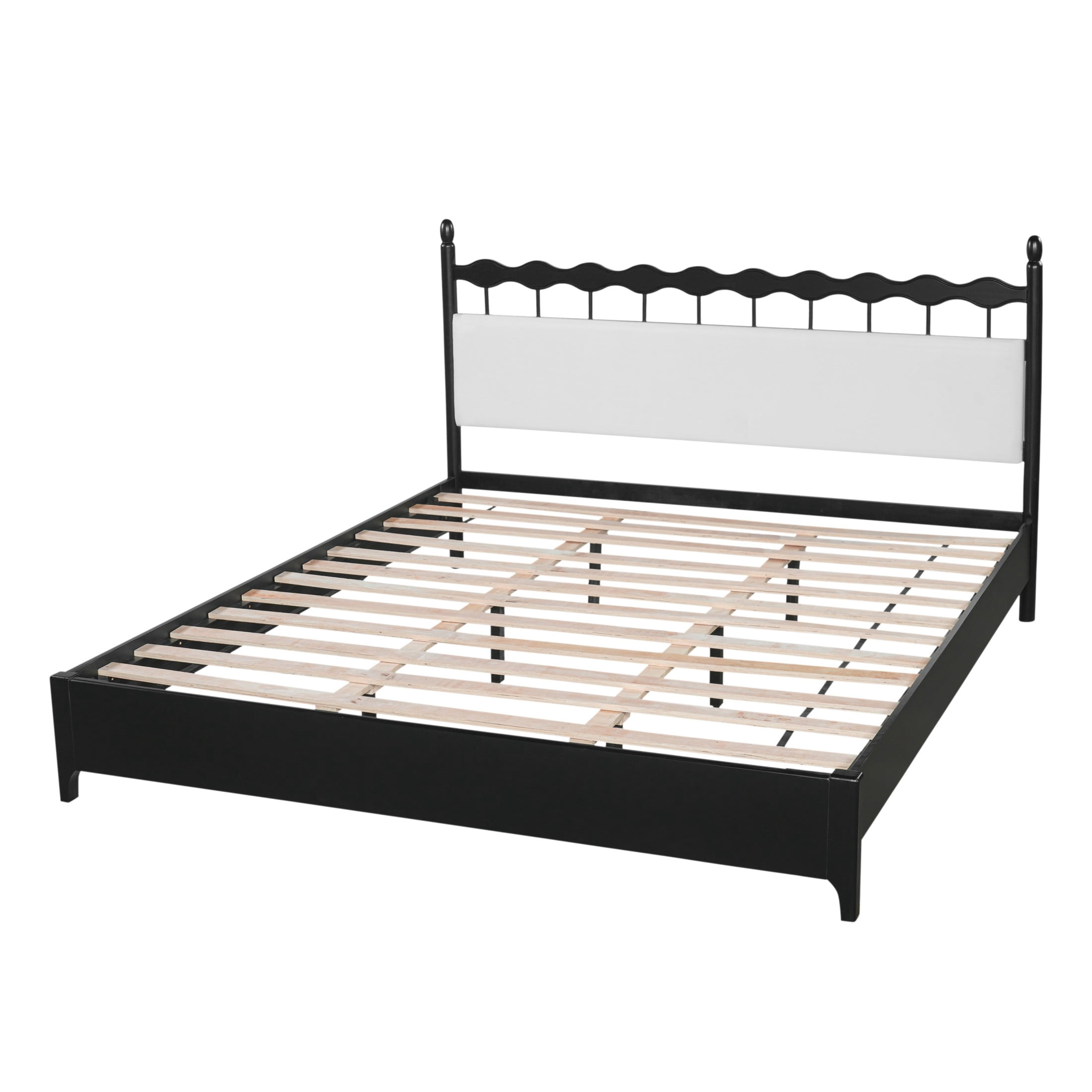 Christopher Knight Home Transitional Platform Bed Frame with Upholstered Headboard, King Size, Black