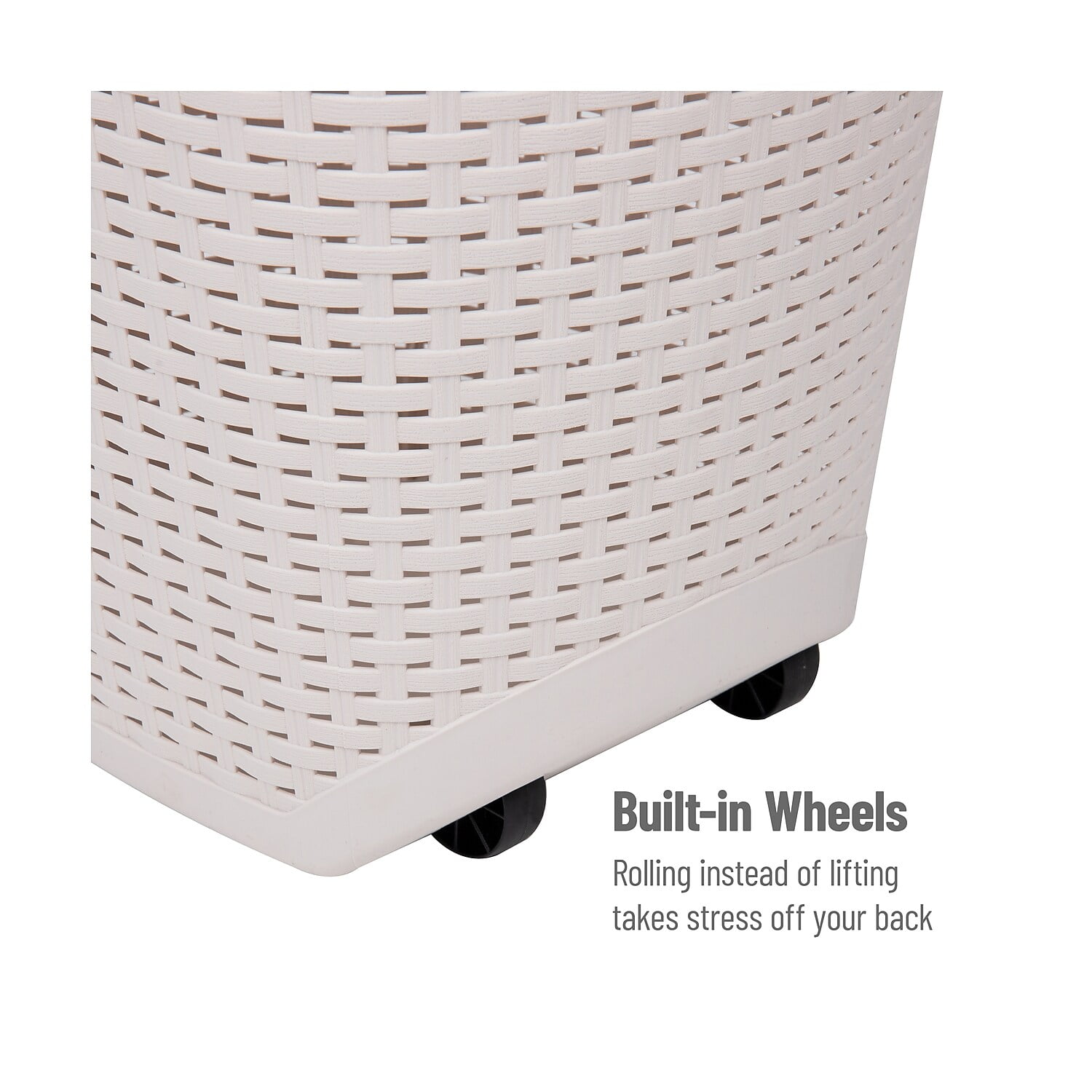Mind Reader 60L Rolling Laundry Hamper, Clothes Basket, Wheels, Plastic, 29.25"H, Ivory