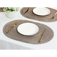 thumbnail image 5 of REGALWOVEN Farmhouse Placemats Set of 6 Oval Placemats for Dining Table Decor Indoor Outdoor Kitchen Table Mat Wipe Clean CoffeeBrown 19.7*14Inch, 5 of 6