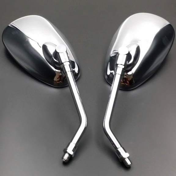 10mm Chrome Long Oval Side Mirror Motorcycle Street Bike Cruiser Chopper Custom