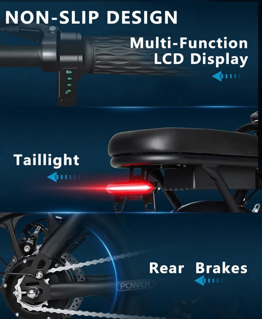 14" Folding Electric Bike, Ebike, Electric Bike 500W 48V 10Ah Built-in Battery 15MPH, 20+Miles,Multi-Shock Absorption, 3 Riding Modes, Commuting UL 2849
