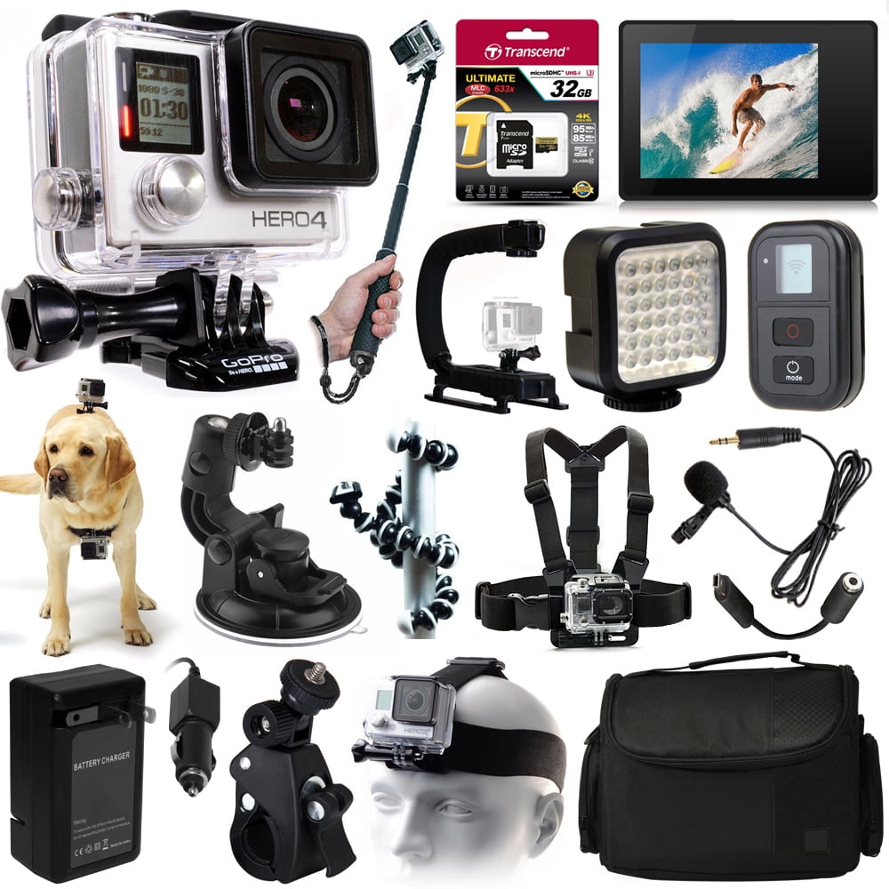 Buy GoPro Hero 4 HERO4 Black Edition CHDHX-401 with 32GB Memory + LCD Display + WiFi Remote + X-Grip + LED Light + Case +... by GoPro