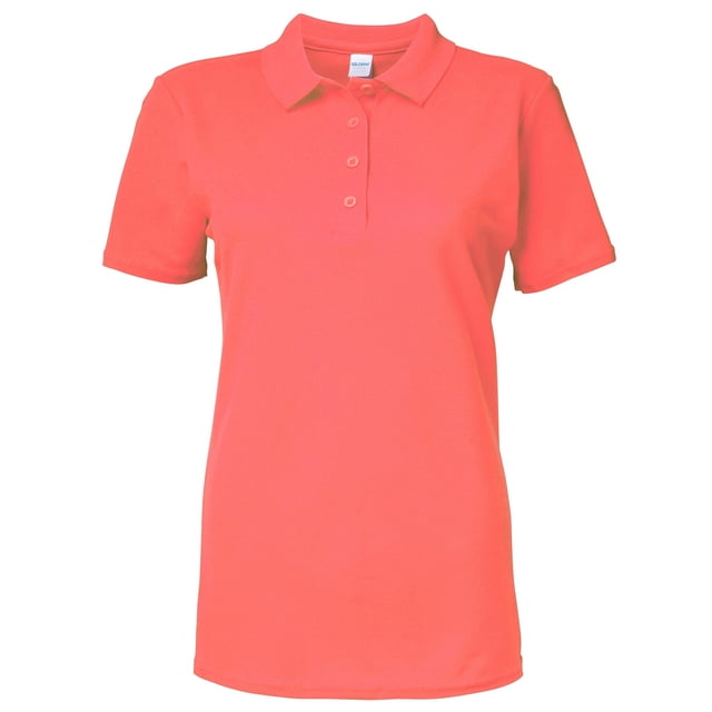 Gildan - Polo de manga corta de doble piqué para mujer (Salmón Fuerte)