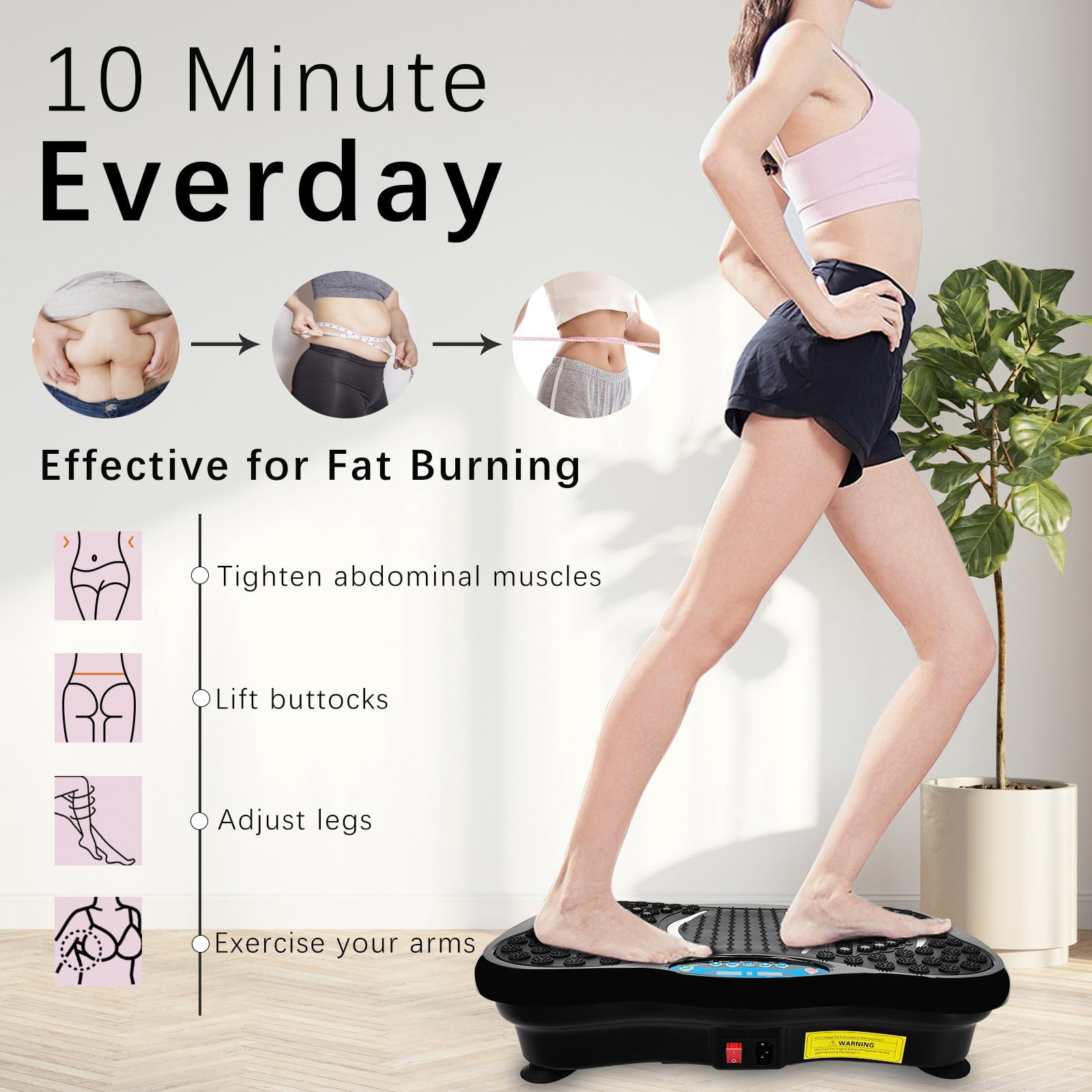 JSTUOKE Vibration Plate Exercise Machine Whole Body Workout Vibration Fitness Platform w/ Remote control and 2 Resistance Band