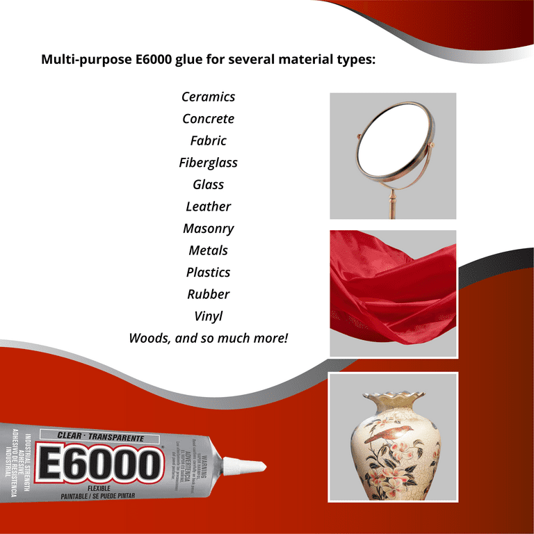 Eclectic Products inc. E6000 Plus Multi-purpose Clear Glue, Waterproof and  Paintable, Strong Flexible Craft Adhesive for Wood, Glass, Fabric, Ceramic
