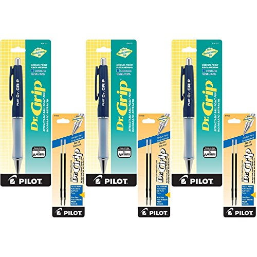 Pilot Dr. Grip Retractable Ballpoint Pen, Medium Point, Navy Barrel with Blue Ink, 3 Pens (36101