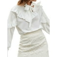 thumbnail image 4 of TWZH Women Casual Solid Color V Neck Ruffle Tie Long Sleeve Blouse Top, 4 of 7