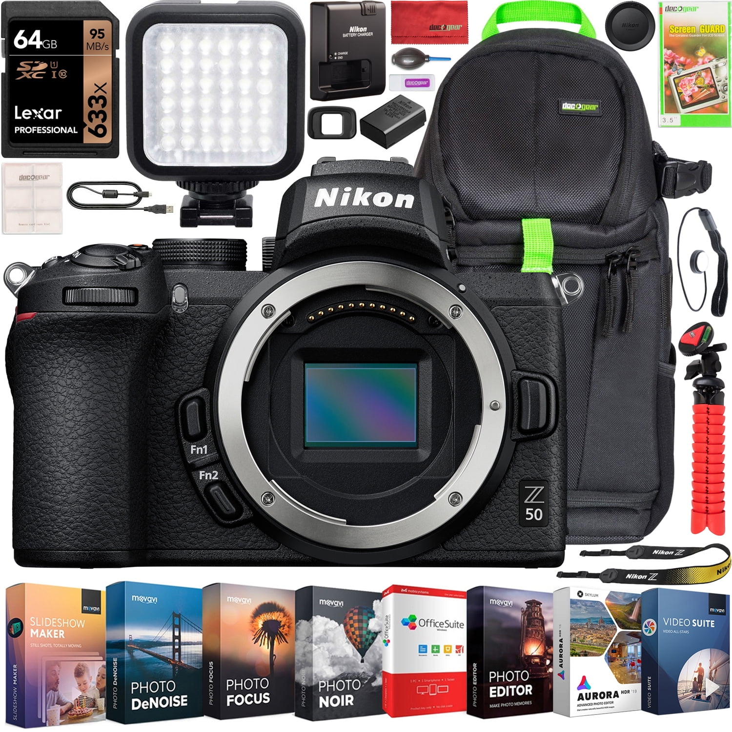 Nikon Z50 Mirrorless Camera Body 4K UHD DXFormat Bundle with Deco Gear