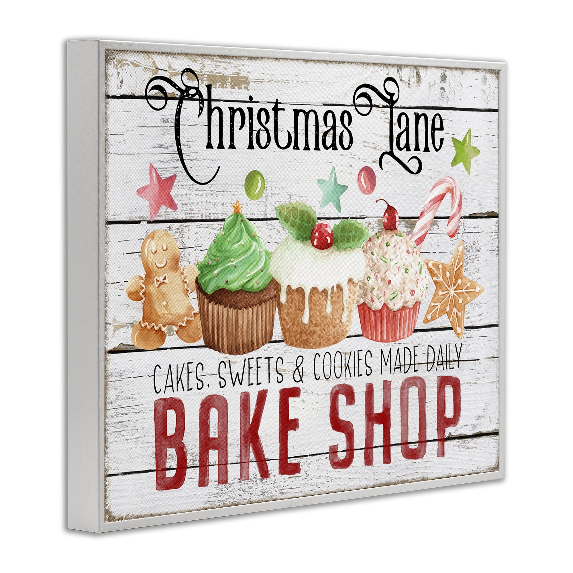 Stupell Industries Christmas Lane Bake Shop Holiday Painting White Framed Art Prints Wall Art, 20 x 16