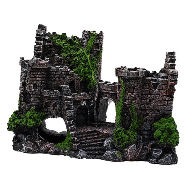 Decoración de castillo de resina, adorno de cueva escondida, escondite de castillo antiguo, cueva de piedra, decoraciones para peceras, juguetes para Estilo D