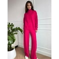 thumbnail image 3 of Thick Turtleneck Knitted Sweater Women Set 2022 Autumn Winter Casual Wide Leg Pants Female Suit Solid Pullover Tops Lady Suits, 3 of 6