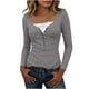 thumbnail image 1 of Mujeres Básicas Manga Larga Tops Encaje Patchwork de Punto Blusa, Slim Fit Cuello U Base Camisa para Primavera Invierno, 1 of 9