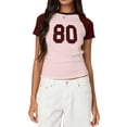 thumbnail image 2 of Gynyvoja Women Short Sleeve Jersey Crop Tops Y2k Graphic Tees Summer Teen Girls Crewneck Slim Fit T-Shirts Wine Red L, 2 of 9