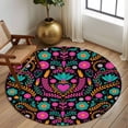 thumbnail image 3 of Round Area Rug 6 Ft, Colorful Mexico Washable Non-Slip Circle Carpet for Living Room/Bedroom, Modern Abstract Flowers Leaf Orange Pink Low-Profile Indoor Mats Collection Rugs for Residential, 3 of 7