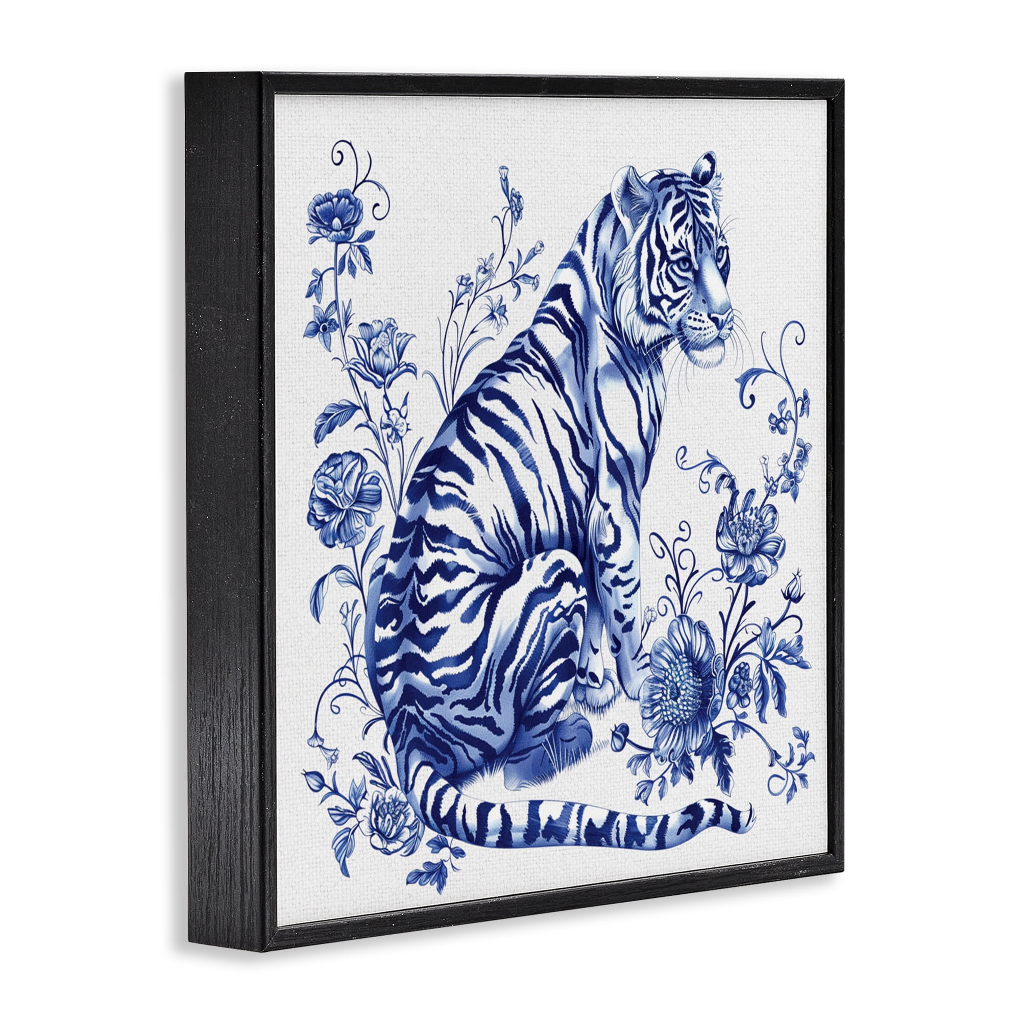 Traditional Ornate Floral Tiger Black Framed Giclee Art, design by Lettered and Lined