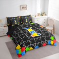 thumbnail image 2 of Catabedysis Cute Alphabet I 7 Pieces Full Size Bedding Sets,Puzzle Grid Pattern Full Size Bed in a Bag,Black Reversible For Girls, 2 of 7