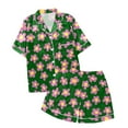 thumbnail image 4 of Pajama Set Women Trendy Silk Satin Short Sleeved Top Shorts Sleepwear,Dark Green,L, 4 of 5