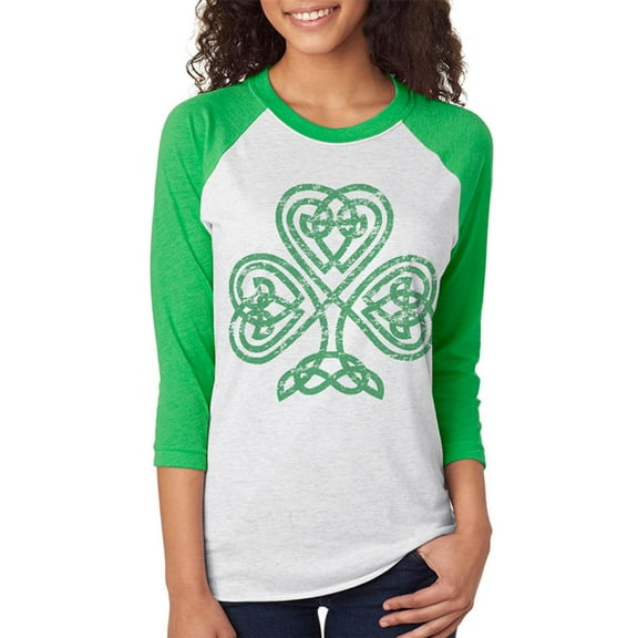 St. Patricks Day Shamrock Knot Unisex Raglan T Shirt Irish Green X-LG