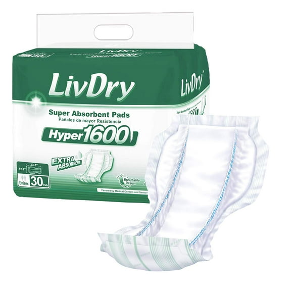 Inserto de almohadilla LivDry para incontinencia de alta absorción Hyper 1600