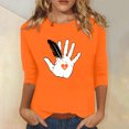 thumbnail image 1 of Wanfds Hauts Décontractés Orange pour Femmes Manches Courtes Col Rond Manches Trois-Quarts L, 1 of 3