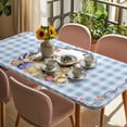 thumbnail image 3 of Easter Bunny Table Cloths for 6 Foot Rectangle Tables, Spring Easter Eggs Chick Floral Blue Check Patio Waterproof Elastic Fitted Tablecloths, Washable Rectangular Table Cover for Camping, 3 of 8