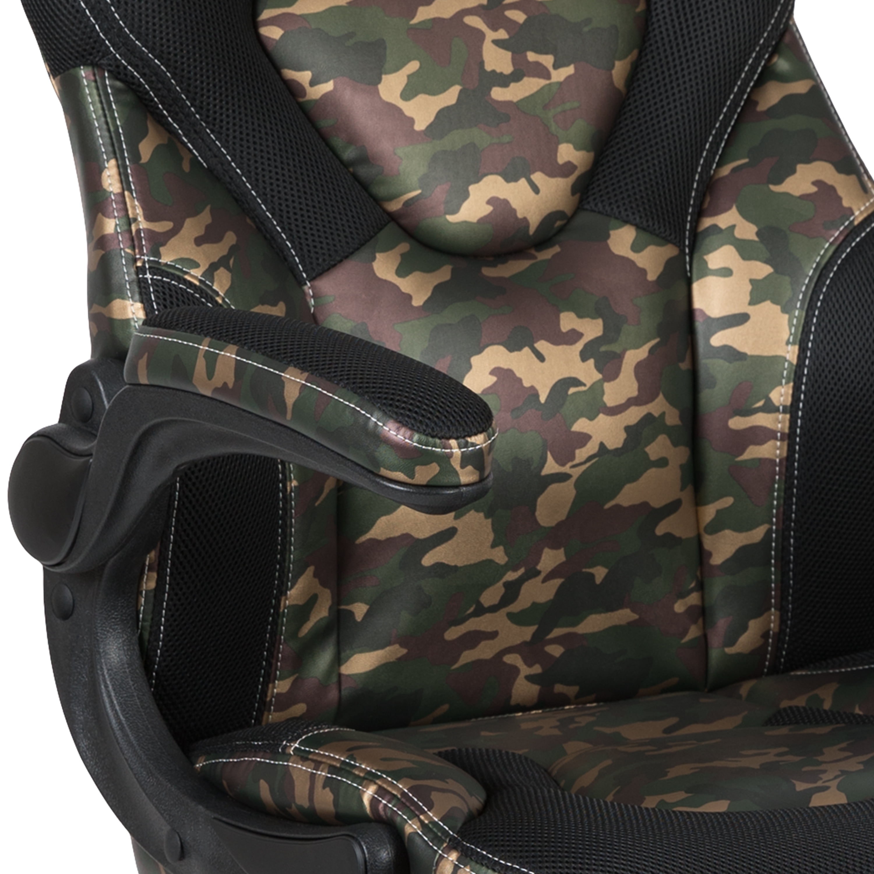 BlackArc High Back Gaming Chair with Camo and Black Faux Leather Upholstery, Height Adjustable Swivel Seat & Padded Flip-Up Arms