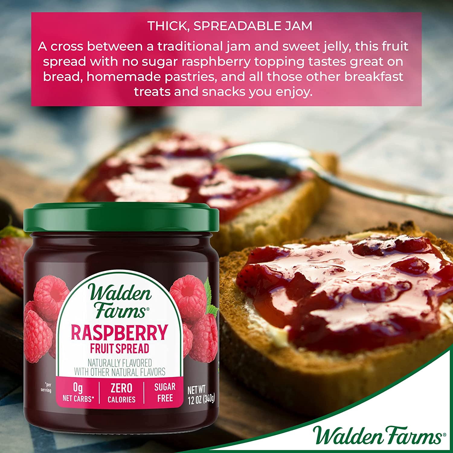 Walden Farms Calorie Free Fruit Spread Raspberry 12 oz Pack of 3