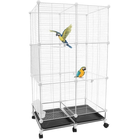 49-inch Large Bird Cage with Wheels for Parrots and Small Birds - 3-Tier Metal Parakeet Cage with Stand, Lockable Door, Removable Tray - Indoor Outdoor Rolling Birdcage for or Garden
