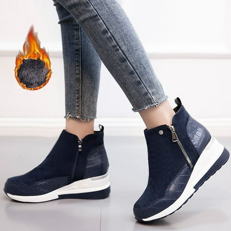 

ERTUTUYI Casual Boots Boots Wedges Women s Sneakers Short Short Shoes Pulsh Wedges Warm Zipper Fashion Flock Thermal Ankle Women s Boots Blue 38