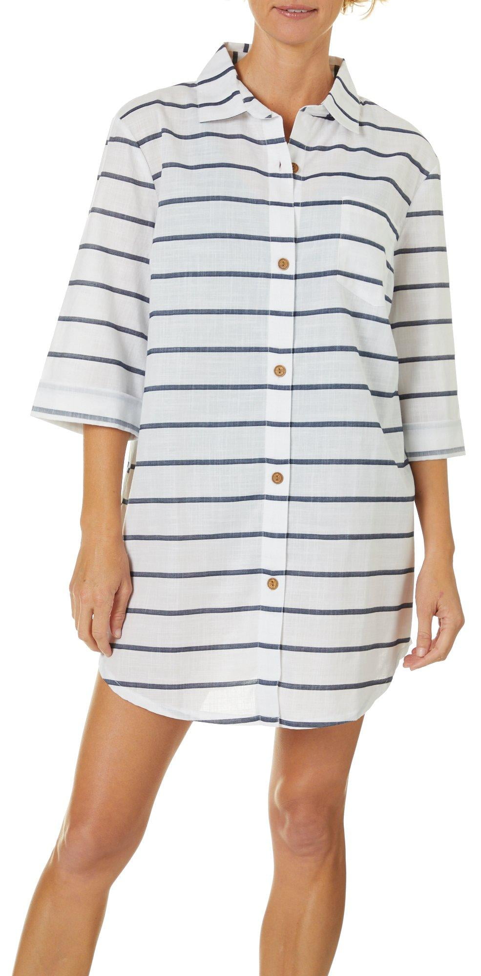 Wearabouts/Dotti - Wearabouts Womens Nautical Striped Button Down Cover ...