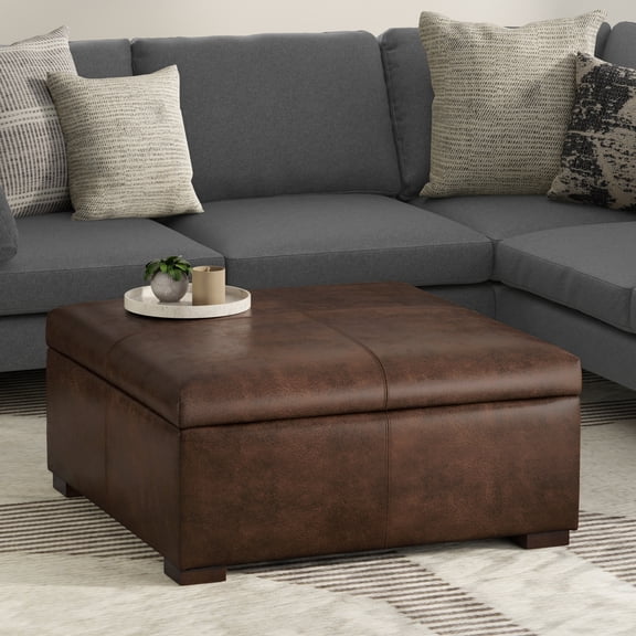 Simpli Home Gabbie 36W Square Storage Ottoman