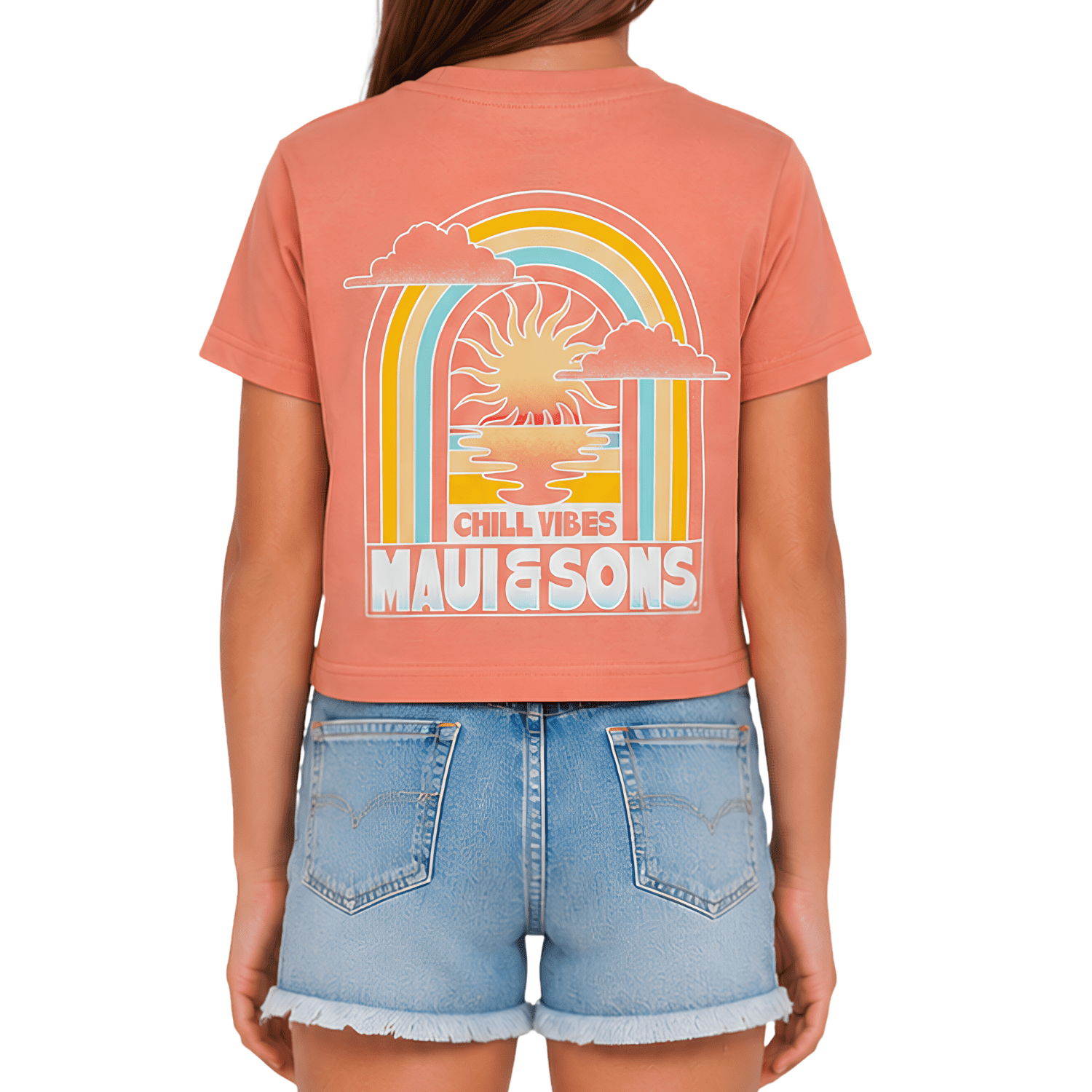 Maui and Sons Chill Vibes Short Sleeve Girl's T-Shirt Crew Neck Graphic Tee Inspired by California Surf Culture & Designed for Everyday Comfort