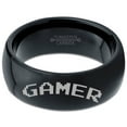 thumbnail image 2 of Tungsten Gamer Typography Writing Band Ring 8mm Men Women Comfort Fit Black Dome Polished, 2 of 4