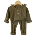 thumbnail image 2 of Toddler Boys Girls Ribbed Knit 2 Piece Outfit, Crew Neck Long Sleeve Top and Pants, Soft Loungewear Sleepwear Set for Daily Play and Vacation | Akmoler,Army Green 0-1Years, 2 of 6