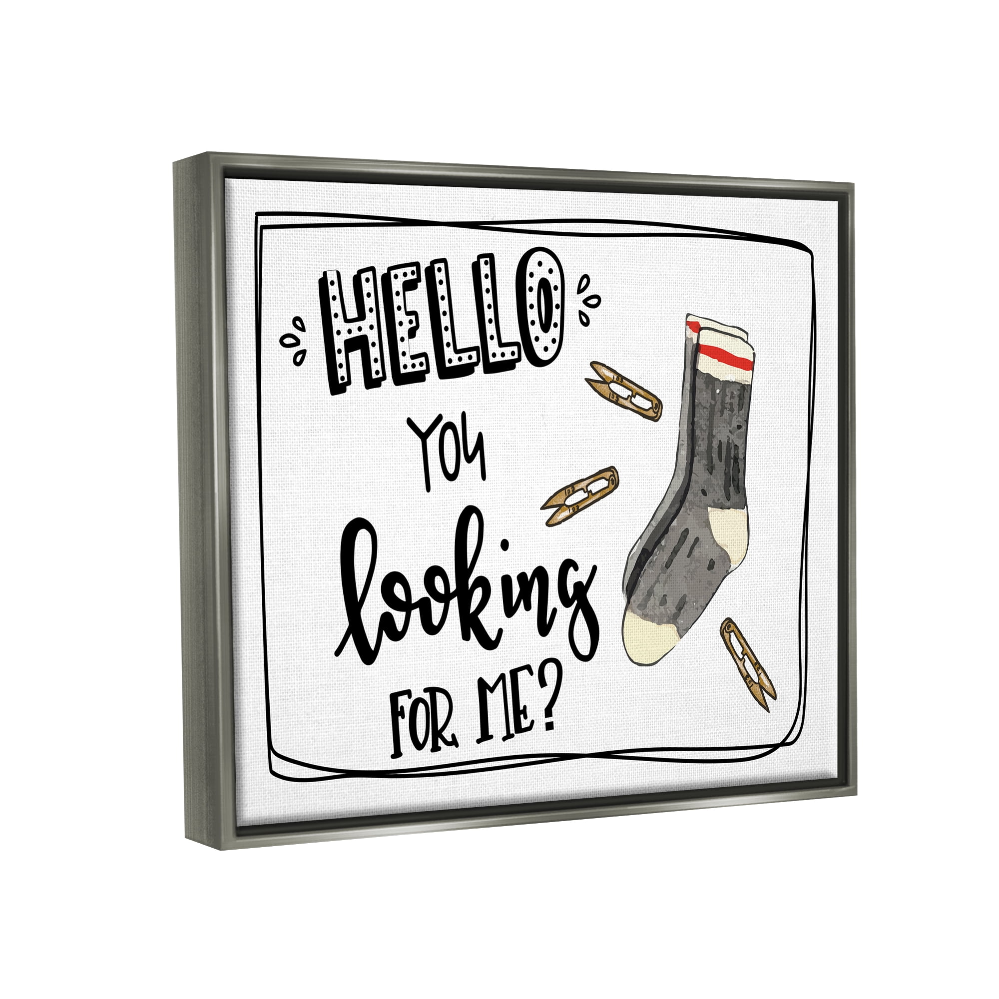 Stupell Hello Looking For Me Missing Sock Laundry Typography Painting Gray Floater Framed Art Print Wall Art