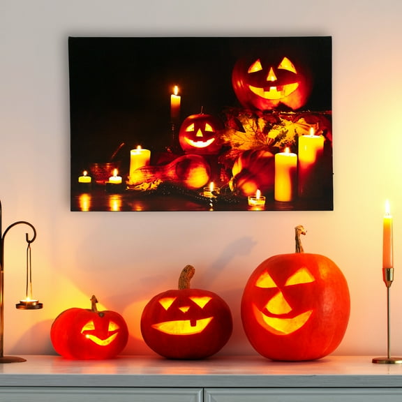 Northlight LED Lighted Jack-O-Lanterns and Candles Halloween Canvas Wall Art - 15.75" x 23.5"