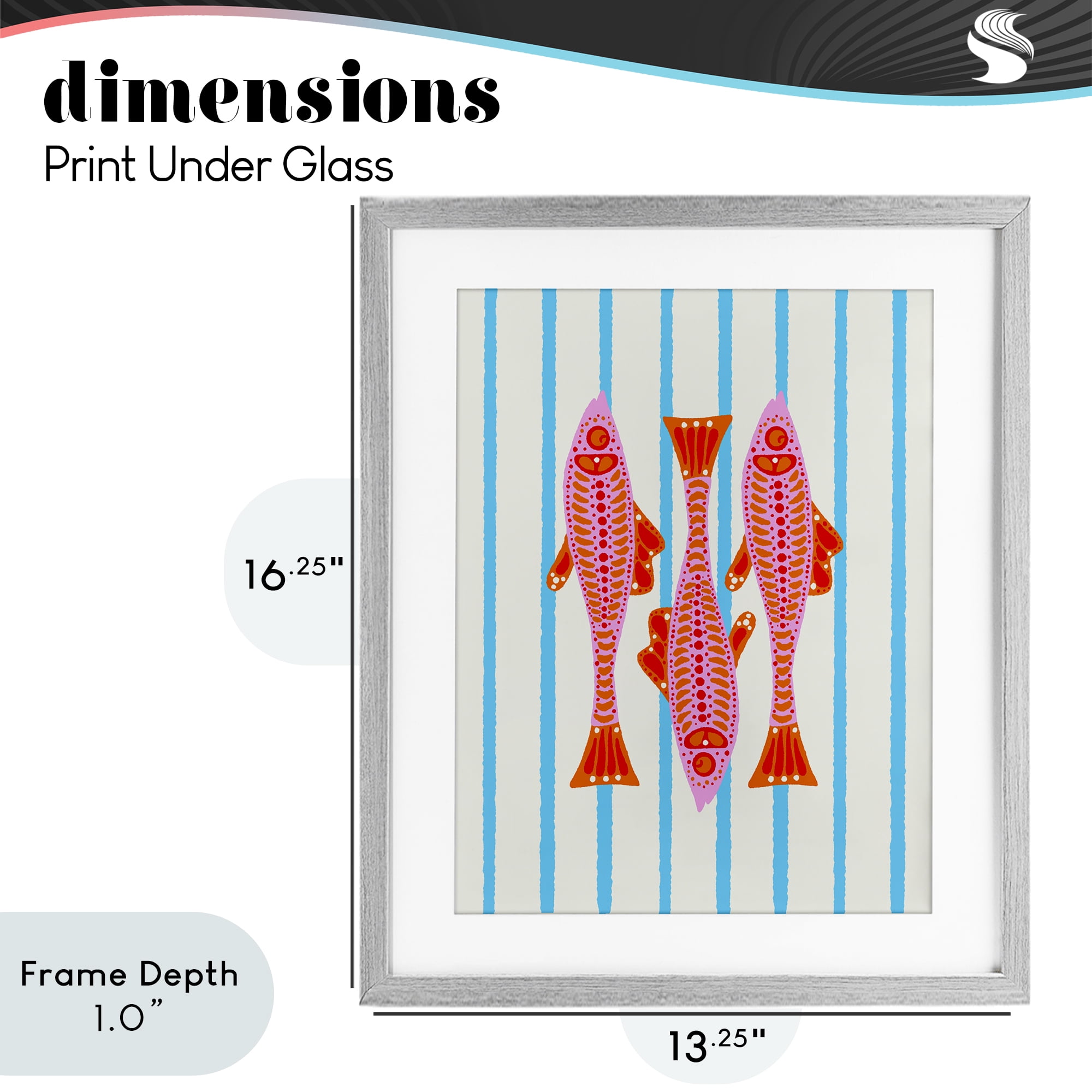 Stupell Industries Bright Aquatic Fish on Stripes Gray Framed Print Under Glass, design by Indira Prieto | IndySign