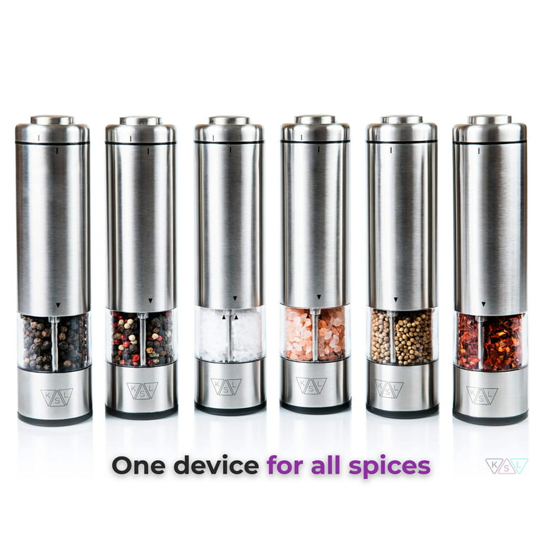 Electric Salt and Pepper Grinder Set (pack of 2) - Stainless Steel Battery  Operated Salt & Pepper Mills with Light - Complimentary Mill Rest- One