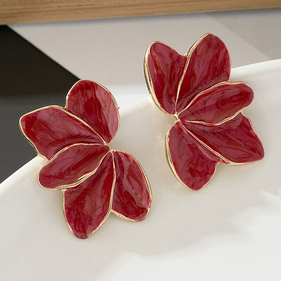 Women's Enamel Flower Statement Earrings - Red