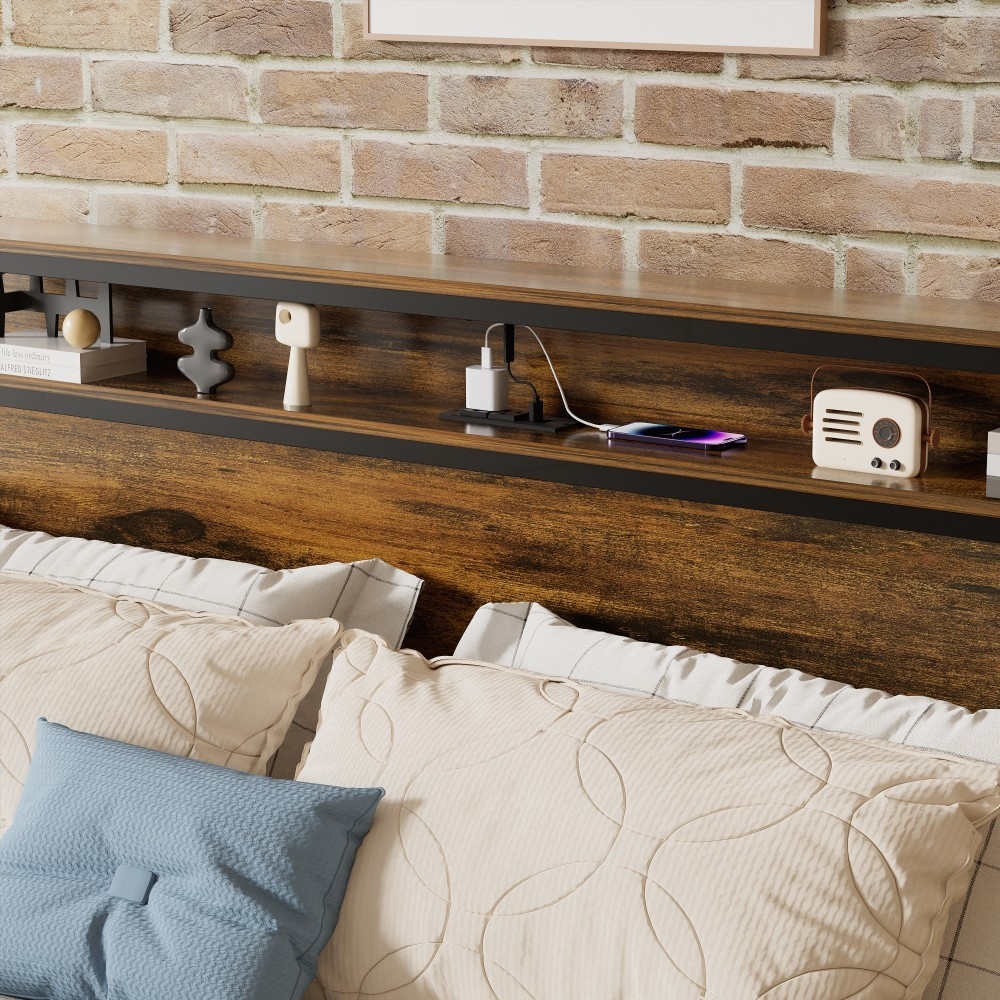Storage Headboard Bed Frame - Charging Station, Easy Assembly
